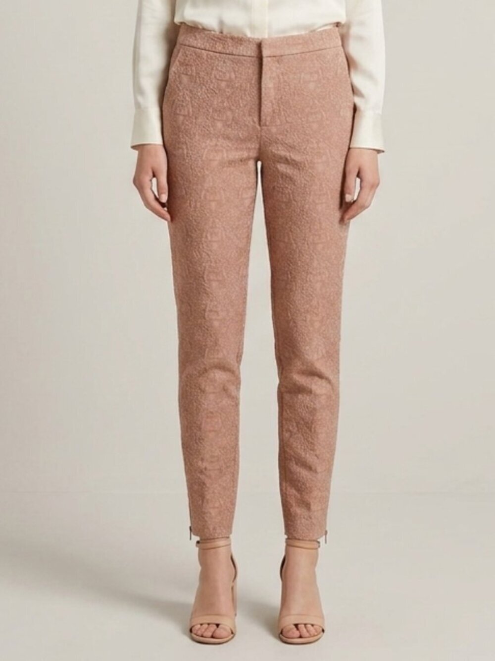 Zara Blush Coloured Floral Textured Jeans